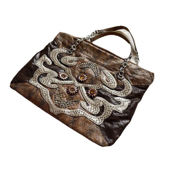 Y2K Faux Snakeskin Rhinestone Appliqué Tote Bag – 2000s Western McBling Mallcore - Picture 6 of 12